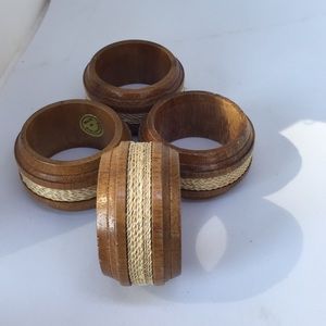 Four wood and twine wrapped napkin rings